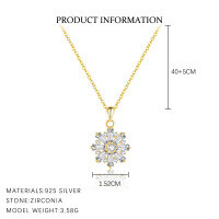 wholesale S925 Sterling Silver European Snowflake Micro-inlaid Zircon Rotating Necklace For Women-A4015-Necklace 925 Silver