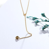 wholesale S925 sterling silver new 3D heart-shaped Y-chain with simple zirconia and extra-long tassel Korean collarbone necklace-Long Tassel Heart-Shaped Clavicle Necklace>925 Silver