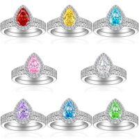 wholesale S925 Sterling Silver 15ct Colored Gemstone Combination Set Ring with High-End Luxurious Flame Ice Flower Cut High-Carbon Diamond Ring and Row Ring-Fireworks G-40 White US size 8#
