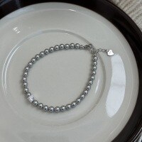wholesale 925 Sterling Silver Basic Round Austrian Swarovski Crystal Pearl Zircon Square Sugar Bracelet Light Luxury Niche Exquisite-4mm gray pearl [approximately 15.5+3cm] 925 silver