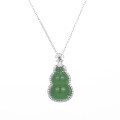 wholesale S925 Silver Gold-Plated Green Chalcedony Gourd Pendant Women's Necklace, New Chinese Style Versatile Hot Seller from Yuntong Jewelry-0-4
