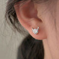 wholesale 999 Silver Zodiac Ox Inlaid Stud Earrings for Women, Small and Luxurious Minimalist Best Friend Earrings for Pierced Ears-0-0