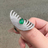 wholesale 925 Silver New Jewelry 5*7 Pear-Shaped Simulated Emerald Cross-Border Luxury Set Ring-R654 Green Diamond>No. 6
