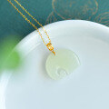 wholesale 18K Gold Certificate, Hetian Jade Elephant Pendant, Guochao Chinese Style Necklace, Collarbone Chain, Natural Jade Pendant for Women-0-3