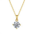 14K Gold Plated 925 Sterling Silver Moissanite Four-Prong Pendant Choker Necklace-0-3