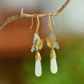 wholesale Sterling Silver Gold Plated Enamel Butterfly Women's Hetian Jade Earrings, Artistic Vintage Ethnic Earring Factory Wholesale-0-0