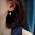 wholesale S925 silver inlaid natural Russian raw amber antique turquoise earrings, vintage-style amber earrings-0-3