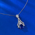 wholesale S925 metal new blue sapphire pendant 80mm cushion ice flower cut exotic women's necklace for dropshipping-0-3