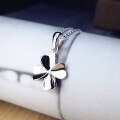 wholesale 990 Sterling Silver Four-Leaf Clover Necklace for Women, Korean Style Polished Pendant, Short Layering Chain for Students-0-0