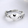 wholesale S925 Sterling Silver Twisted Heart Minimalist Design Open Adjustable Ring with a Luxurious Feel-0-0