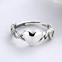 wholesale S925 Sterling Silver Twisted Heart Minimalist Design Open Adjustable Ring with a Luxurious Feel-YJ062/approx. 2.9g Adjustable opening