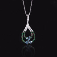 wholesale S925 Sterling Silver Fresh, Sweet, and Natural Topaz Necklace with Diopside and Amethyst Pendant, High-End Jewelry-Natural London Blue Topaz Necklace