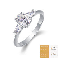 Metal Material Fashion Silver Non-Fading Moissanite Luxury Ring, Custom Processing for Cross-Border Niche Premium Sales.-R13207 Moissanite 5*7mm + 2 beads (with GRA certificate)  US size 8/Hong Kong size 17