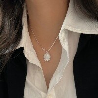 wholesale S925 Sterling Silver Sunflower Pendant Necklace for Women, Korean Style Designer Chique Zircon Collarbone Chain with a Sense of Luxury and Trend-Sterling silver