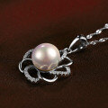 wholesale S925 Sterling Silver Korean-style Romantic Vintage Luxury Zircon Necklace for Women with Pearl Flower Pendant Collarbone Chain-0-3