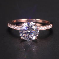 wholesale 925 Sterling Silver with High Carbon Diamond Cut Cubic Zirconia Candy Square Ring for Live Cross-Border-Round Ice Flower Cut Ring (Rose Gold)  US 10