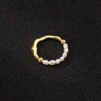wholesale S925 Sterling Silver Irregular Pearl Ring, Xiaohongshu INS Minimalist Style Unique Women's Ring R00206-S925 silver ring gold