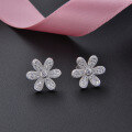 wholesale S925 Sterling Silver Zircon Cross-Border Minimalist Style Women's Fashion Earrings, Floral Diamond-Studded Earrings for Women-0-1