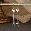 wholesale Sterling Silver S925, Tassel Earrings Fashion Long Butterfly Bead Earrings for Women, Korean Style Elegant Accessories, Temu Best-Selling Jewelry-0-1