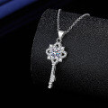 S925 Sterling Silver Moissanite Four-Leaf Clover Key Pendant Necklace-0-0