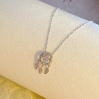 wholesale S925 Sterling Silver Maker Dreamcatcher Necklace with Lucky Tassel, Leaf, Hoop, and Moving Pendant for a Stylish and Personalized Collarbone Chain-Dreamcatcher Necklace (Labor price, silver not included)  925 silver