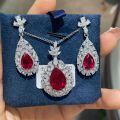 wholesale S925 Silver Gold-Plated Women's Pigeon Blood Red Ruby Necklace, European and American Fashion Luxury Teardrop Pendant for Advanced Banquet Jewelry-0-0