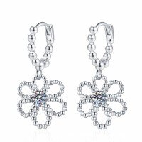 S925 Sterling Silver D Color Moissanite French Retro Camellia Earrings Wholesale-4mm high carbon stone  S925 silver