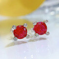 wholesale S925 Sterling Silver New 1ct Pigeon Blood Red Ear Studs High Carbon Diamond-0-2