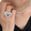 wholesale S925 Sterling Silver New Jewelry Shining Heart-Shaped Full Diamond Ring Fashion Commuter Ring Style European and American-0-2