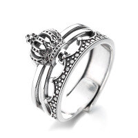 wholesale S925 Sterling Silver Vintage Rose Pattern Crown Heart Ring Trendy Hip Hop Punk Unisex Index Finger Ring-543J/A model: approximately 5g opening adjustable