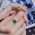wholesale S925 Silver Gold-Plated Rectangular Retro Niche Green Zircon Ring, Dunli Jewelry Summer New Sugar Plum Fairy-0-2