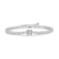 wholesale S925 gold-plated silver bracelet with princess-cut moissanite, simple and versatile elegant jewelry, simulated diamond gift-Platinum>16+3cm