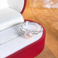 wholesale S925 Silver Original Yaxi Korean-style Minimalist Ripple High-end Adjustable Opening Natural Freshwater Pearl Ring for Women-0-5
