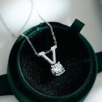 S925 Silver V-Shape Bull Head Fashion Pendant with Moissanite for DIY Necklace Wholesale-1-carat simulated diamond (with box chain)  925 silver