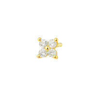 wholesale S925 Sterling Silver Four-leaf Clover Earrings With Zircon, French-style, Exquisite And Compact-F2502-Gold/Single 925 Silver