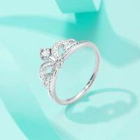 wholesale S925 Sterling Silver Moissanite Crown Ring for Women, Simple and Fashionable Petite Style, Exquisite Light Luxury Trendy Personality Closed Design-10-point (Moissanite) Ring US size 7