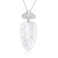 wholesale 925 Silver Gold-Plated Pendant with High-Carbon Diamond, White Chalcedony, Marquise Flower, and Golden Leaves, Versatile Women's Necklace-0-4