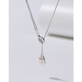 wholesale 925 Sterling Silver Freshwater Pearl Necklace for Women, Light Luxury Autumn Winter Small Pendant Collarbone Chain with High-End Sense Tassel Sweater Chain-0-0