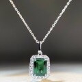 wholesale S925 Silver Cross-border European and American Women's Princess-Cut Emerald Necklace with Full Pave Zircon Pendant Wholesale-0-3