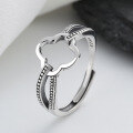wholesale S925 Sterling Silver Retro Double-Layer Cross Hollow Clover Ring, Gentle Style Versatile Fashion Index Finger Ring-0-2