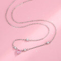 wholesale S925 Sterling Silver Pink Diamond Zircon Heart Necklace, Light Luxury Niche Women's New Trendy Design-0-2