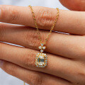 14K Gold Plated 925 Silver Full Moissanite Rectangle Emerald Pendant Necklace-0-1