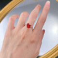 wholesale S925 silver 4ct heart-shaped 10*10 high-carbon diamond red ring, love minimalist and elegant-0-3