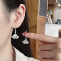 wholesale S990 Silver Vintage Retro Fashion Korean Ins Style Ginkgo Leaf Earrings Creative Design Trendy Earrings-0-3