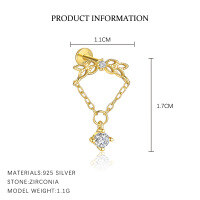 wholesale S925 Sterling Silver Four-pointed Star Earrings With Crystal Accents And Teardrop French Flow-E4670-Gold/Pair 925 Silver