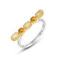 wholesale Silver-plated gold minimalist one-word style natural rutilated quartz and orange garnet gemstone ring for women, small and niche, vintage crystal ring-0-4