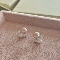 wholesale S925 Sterling Silver Exquisite and Dainty Mixed-Color Pearl Earrings with Diamond Accents, Elegant and Sweet Zircon Earrings-0-1