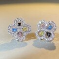 wholesale S925 Sterling Silver Four-Leaf Clover Stud Earrings New Wholesale High-Carbon Diamond Zircon Earrings for Women-0-3