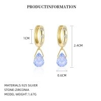 wholesale S925 Sterling Silver Dazzling Drop Earrings With Zirconia, A Teardrop Design For Women-E5636_Glass light blue/white zirconium_18K yellow plated 925 silver