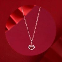 wholesale S925 Sterling Silver Mabe Pearl and Diamond Inlaid Auspicious Peace Lock Necklace, Fashionable Retro Style, Niche Design with a Sense of Sophistication-Rose gold white shell>925 silver